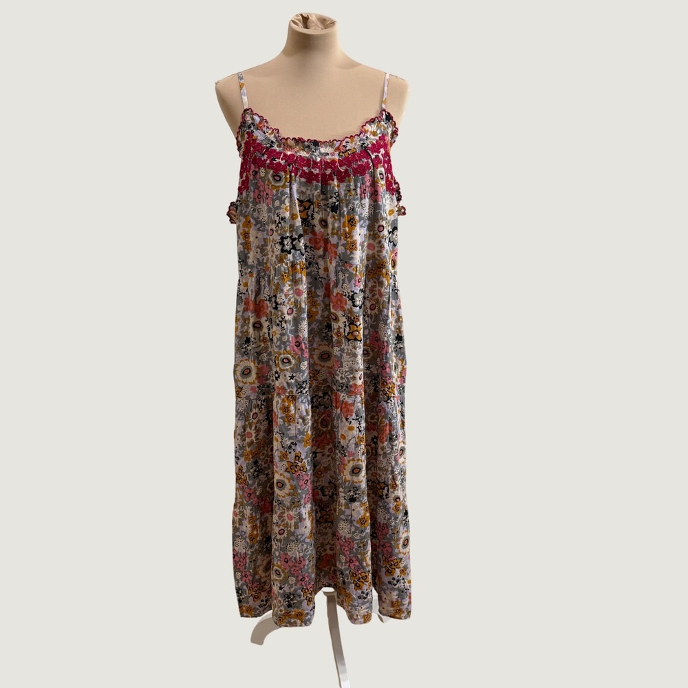 Natural Life XL Floral Boho Midi Dress Ruffle Smocked Whimsical Babydoll Cottage